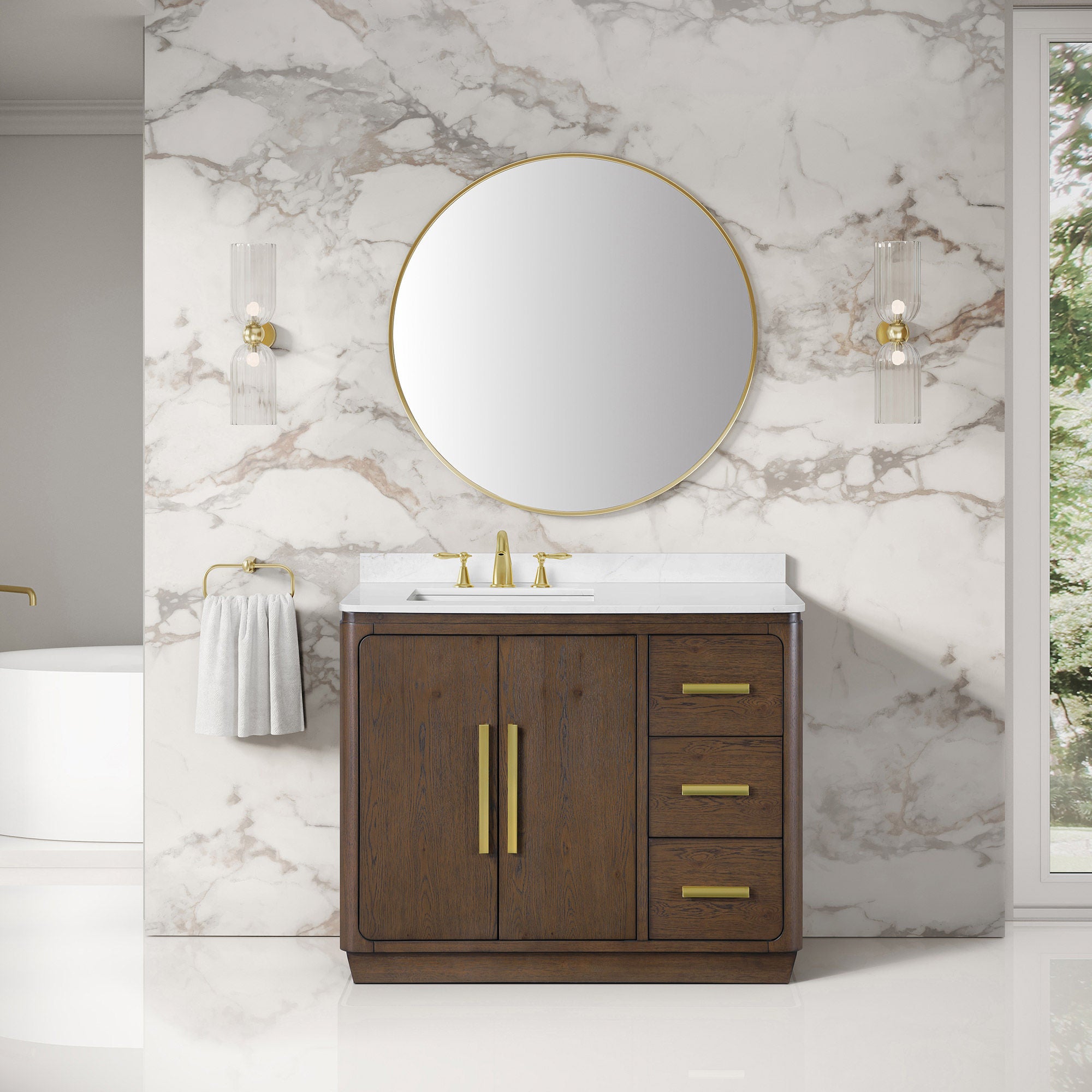Lifestyle  Collection Loxley ベースL Loxley Rowe Aiden Vanity with Quartz Top in Aged Sweet Oak | Costco