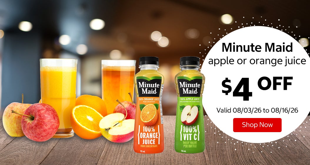 Minute Maid apple or orange juice $4 OFF Valid 08/03/26 to 08/16/26 Shop Now 