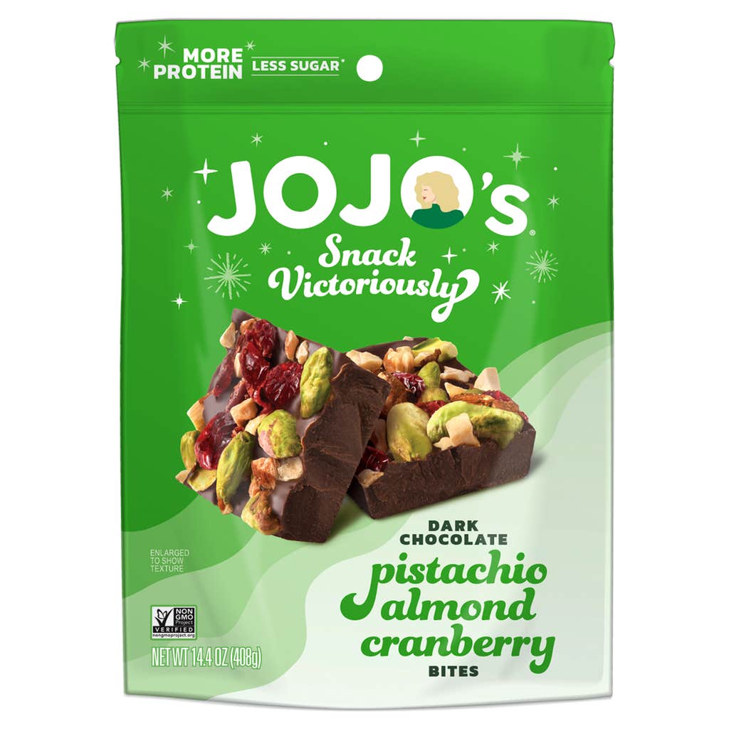 **JOJO's** Dark Chocolate Bites Pistachio Almond Cranberry, 14.4 oz