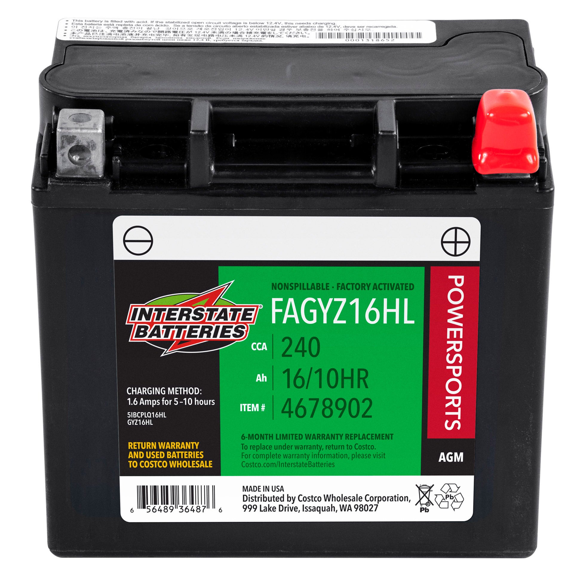 Interstate Batteries Powersport AGM Battery FAGYZ16HL | Costco
