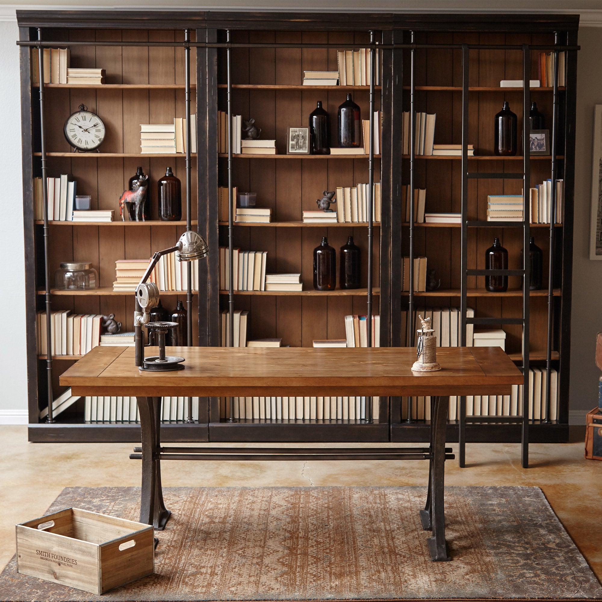Tuscan 3-piece 94" Bookcase Wall, Ladder and Writing Desk