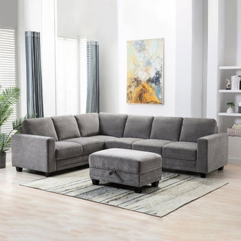 Santana Fabric Sectional with Storage Ottoman