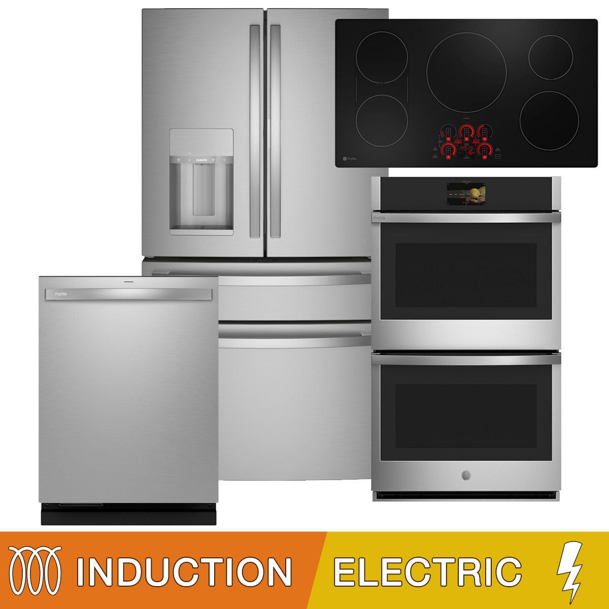 GE Profile 4-piece INDUCTION Kitchen Package with 22.4 cu. ft. Counter-Depth 4-door French Door Refrigerator
