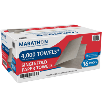 Marathon Singlefold Paper Towels, 1-Ply, Brown, 4000 ct