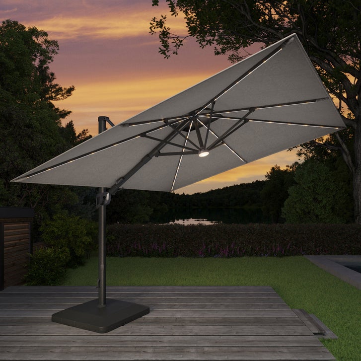 15 ft patio umbrella with led lights Tangkula Solar Double-Sided Base, Burgundy Easily open or close 10ft Outdoor Cantilever Umbrella X-class_60V Color Options:Sage Green
