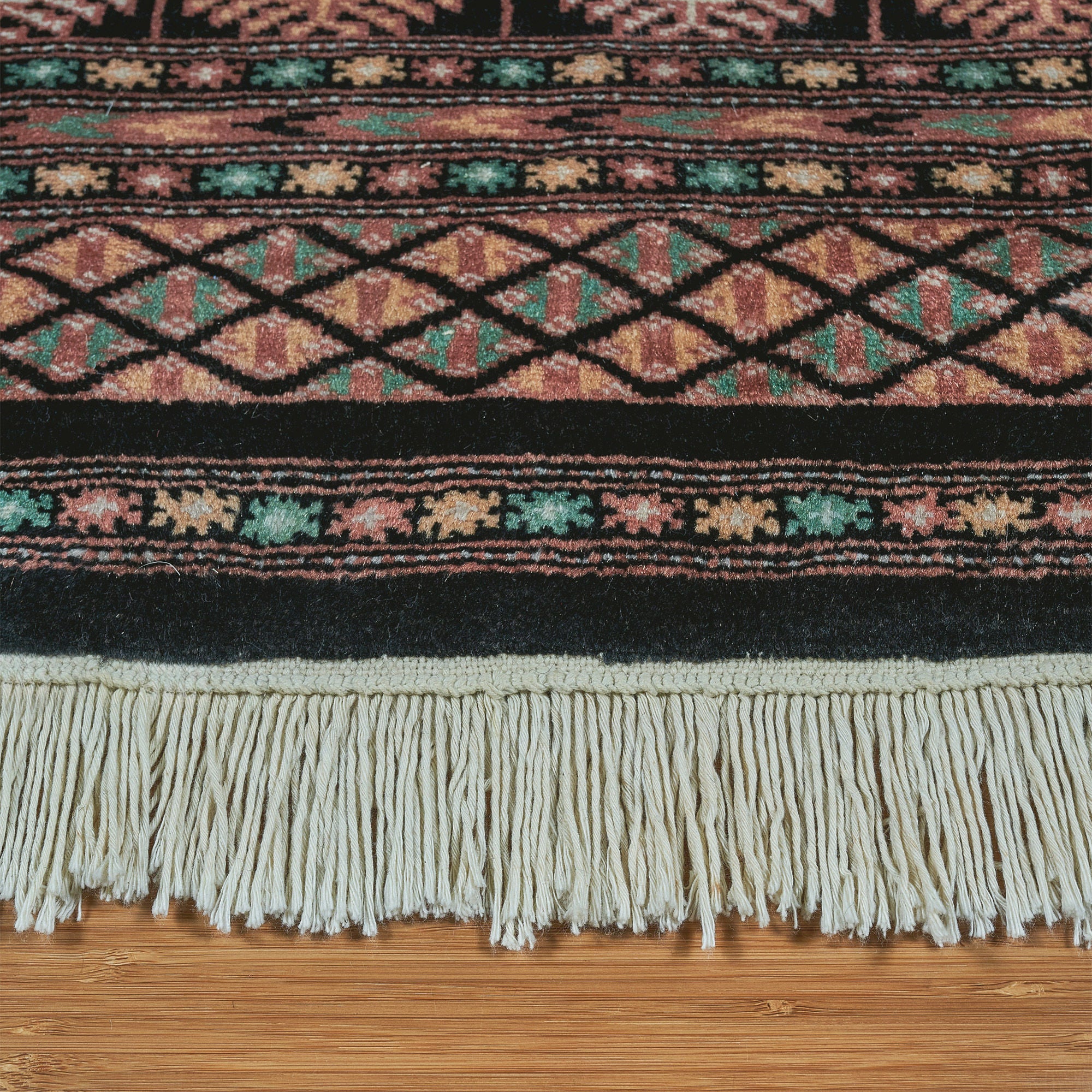 ラグ GAKKIN HANABATSU RUG BLACK Pakistani Hand Knotted Rug Collection, Classic Bukhara Kuba Black