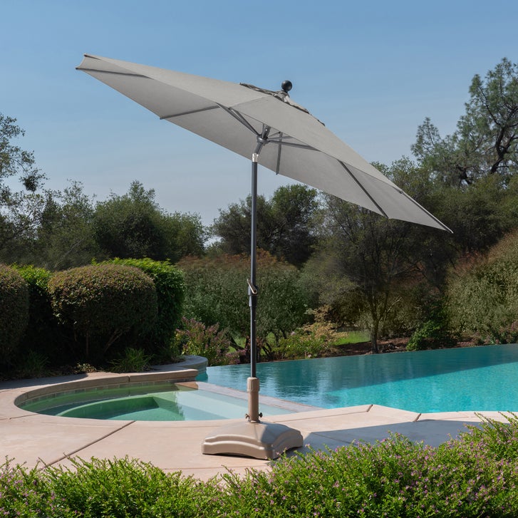 heavy duty aluminum round patio tilt umbrella NUU GARDEN 7.5 FT Umbrella, Outdoor Table with Vent, 8 Sturdy Iron Ribs and Pole, Market Umbrella with Push Button and Crank for Backyard, Poolside the reinforced rustproof aluminum frame features a robust 9 HOMSHADE Aluminum Patio Umbrella With