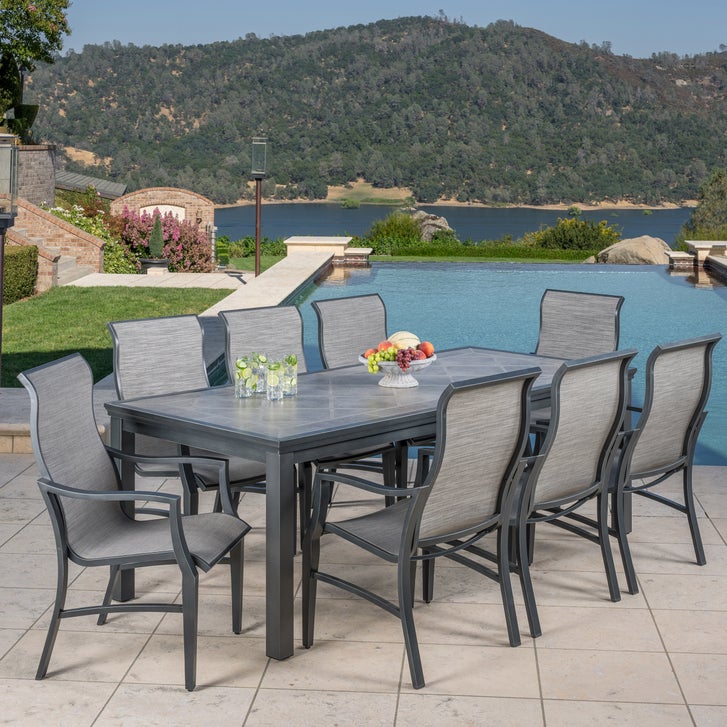 costco portofino umbrella hole patio table Amazon.com: Red Star Traders Comfort 9-Piece Outdoor Dining & Chairs Furniture Set, Laguna Blue : Patio, Lawn & Garden METAL STRUCTURE NOT INCLUDED Getting the backyard ready for