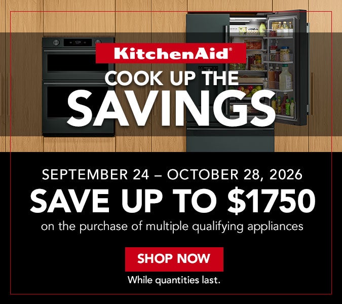 KitchenAid promotional banner: Save up to $1750 on the purchase of multiple qualifying appliances from September 24 to October 28, 2026.