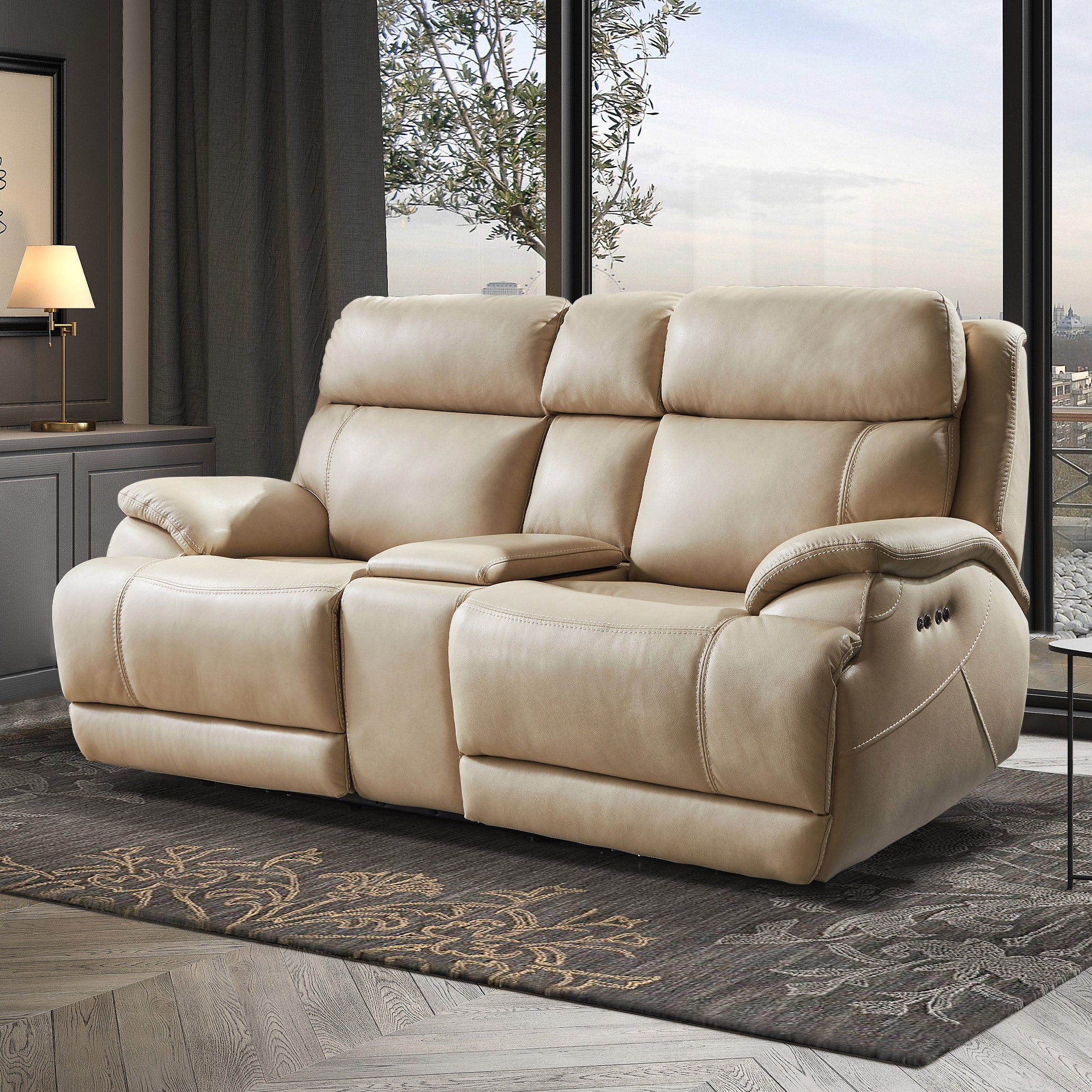 Corrales Leather Power Reclining Console Loveseat with Dropdown