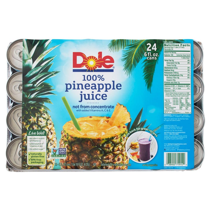 Dole Container Dole, 100% Pineapple Juice, 6 fl oz, 24-Count | Costco