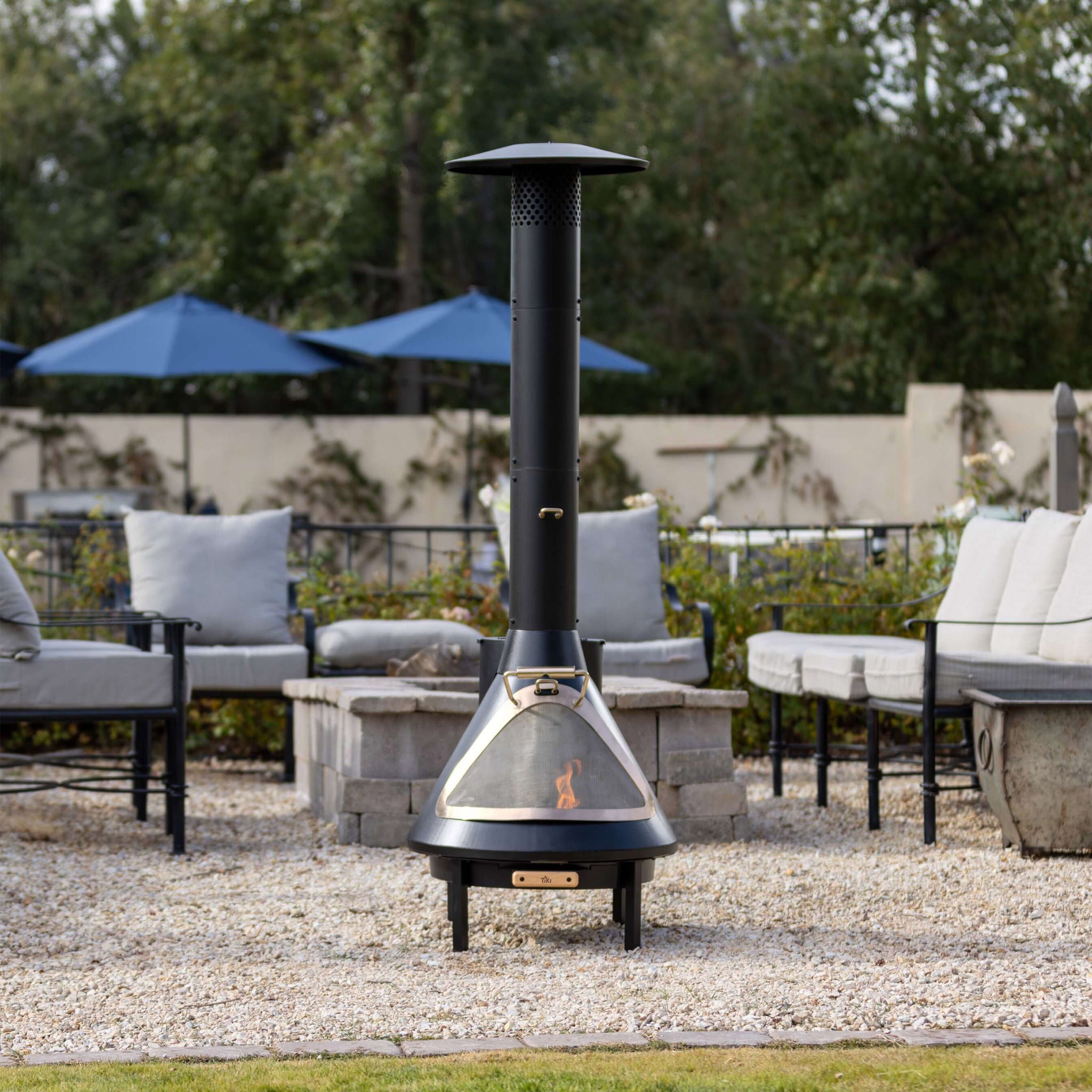 TIKI Brand 70 Inch Chiminea Outdoor Fireplace and Pellet Hopper