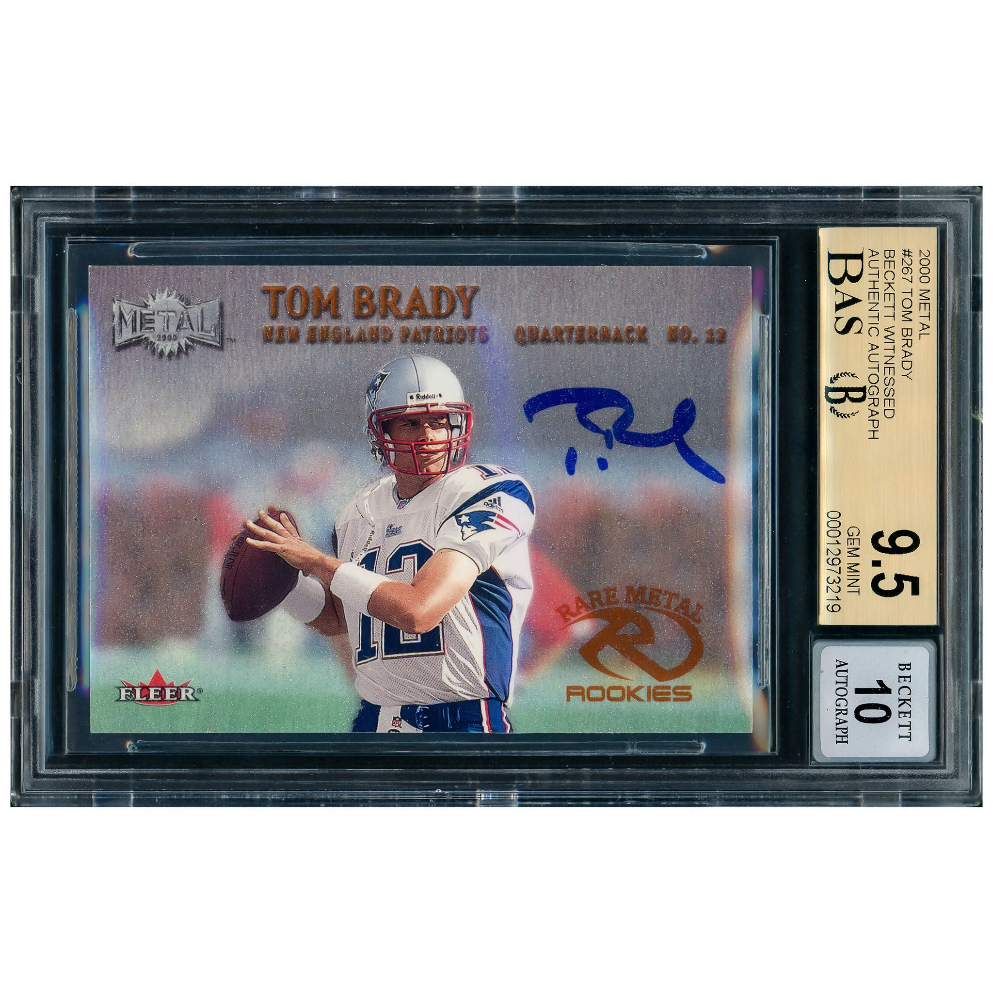 tom brady rare rookie card Autographed 2000 Fleer Metal #267 New England Pa RSA Most Expensive Tom Brady Cards
