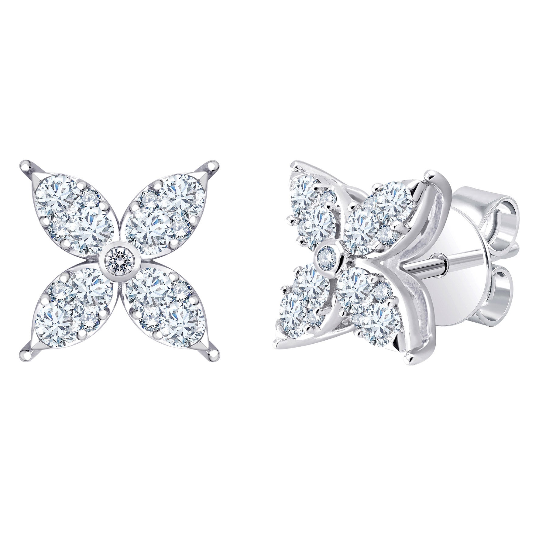 14KT WHITE GOLD VS2 I 0.90CTW DIAMOND FLOWER EARRINGS