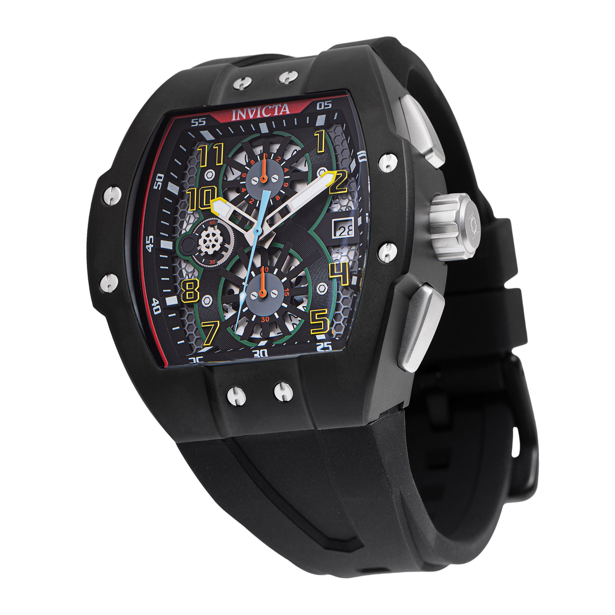 Invicta Racing Black Stainless Steel Case Men's Quartz Watch, 47mm