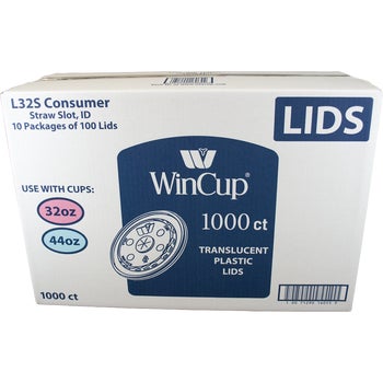WinCup Straw Slot, ID Plastic Cup Lids, Translucent, 32 oz and 44 oz, 1000 ct
