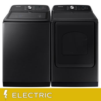 Samsung 5.5 cu. ft. Extra-Large Capacity Smart Top Load Washer with Super Speed Wash and 7.4 cu. ft. Smart ELECTRIC Dryer with Steam Sanitize+