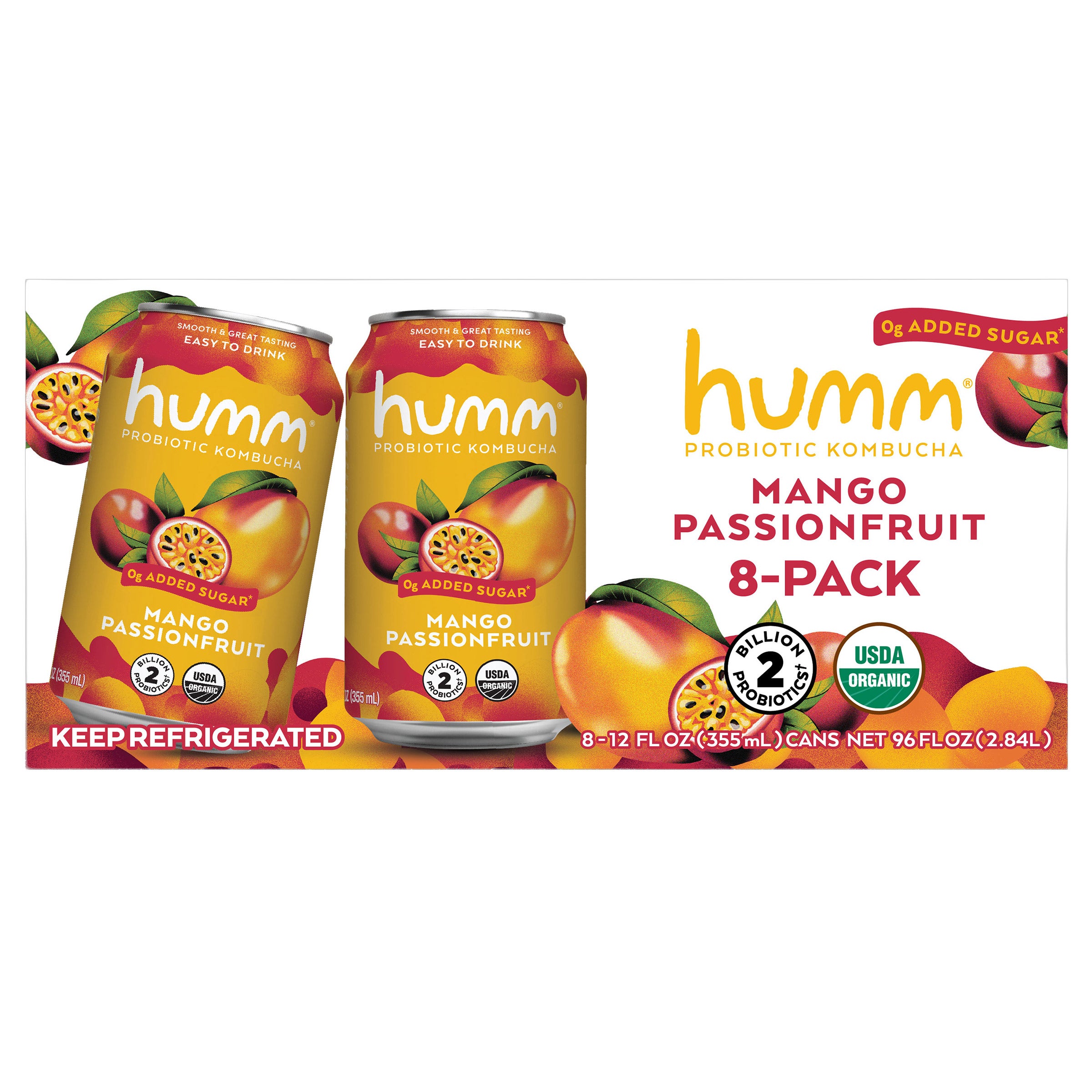 Humm Organic Mango Passion Kombucha, 12 fl oz, 8-count | Costco