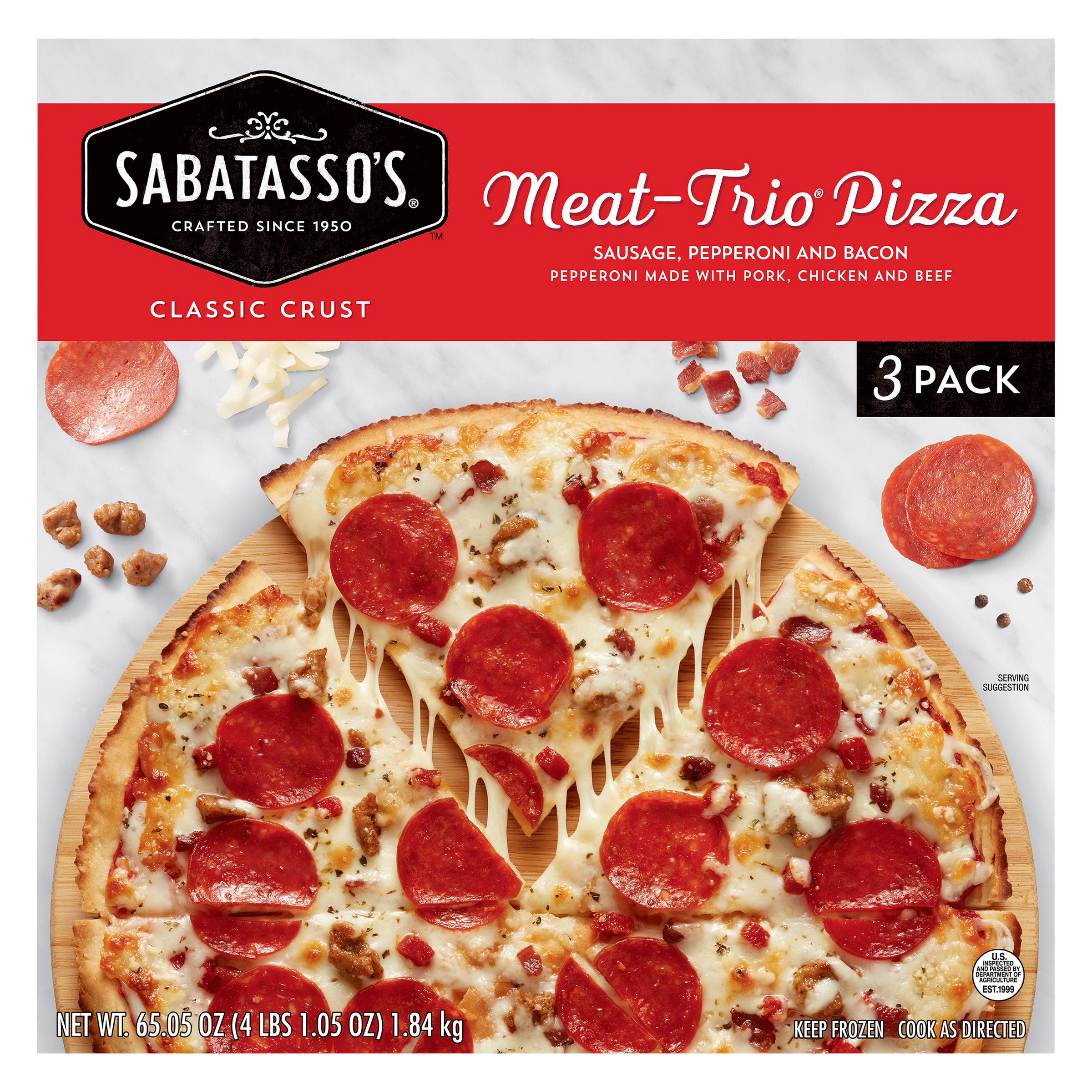 SABATASSO'S MEAT TRIO PIZZA 3 PK/65.055 OZ NET WT