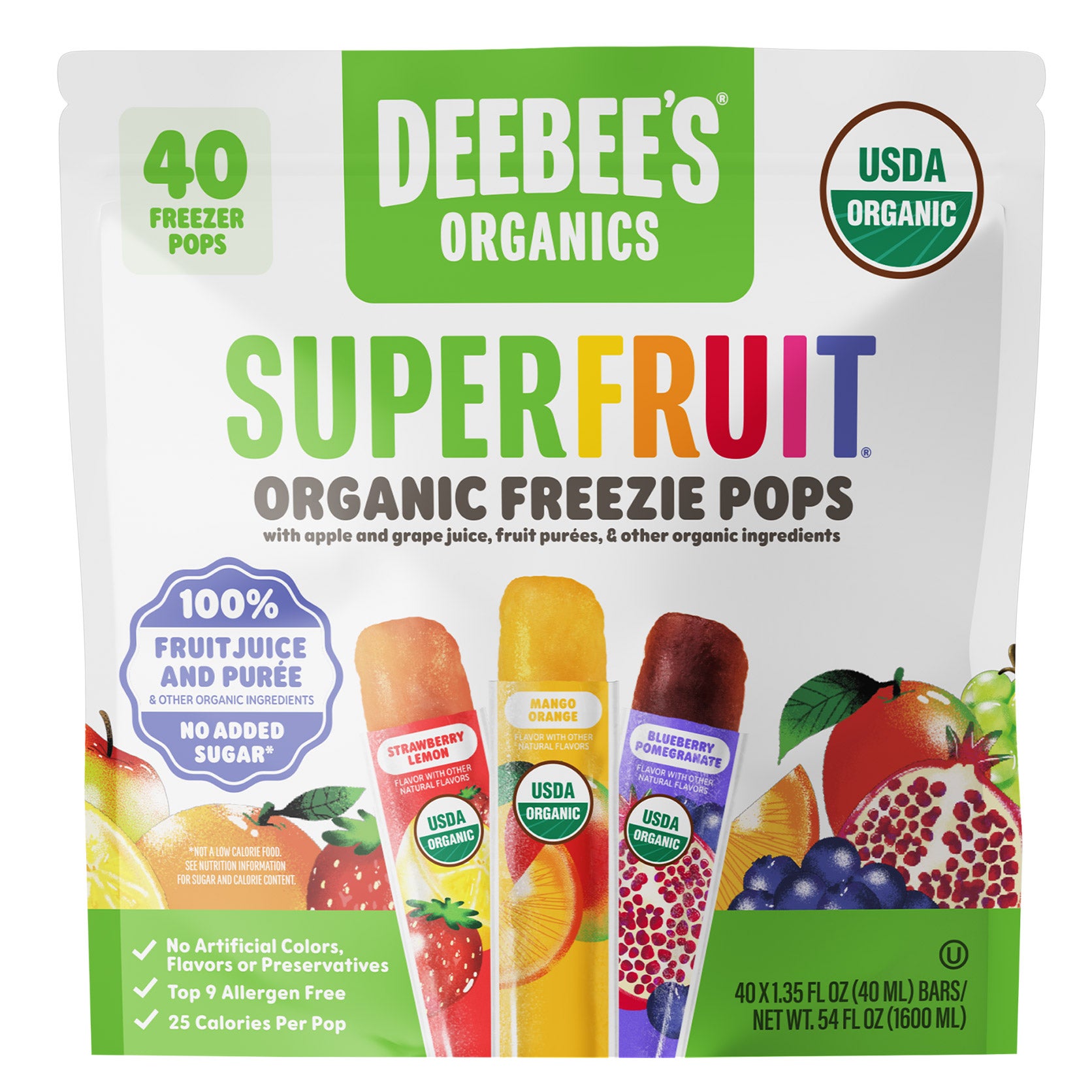 Deebee's Organic Superfruit Freezie Pops Variety Pack, 1.35 fl oz