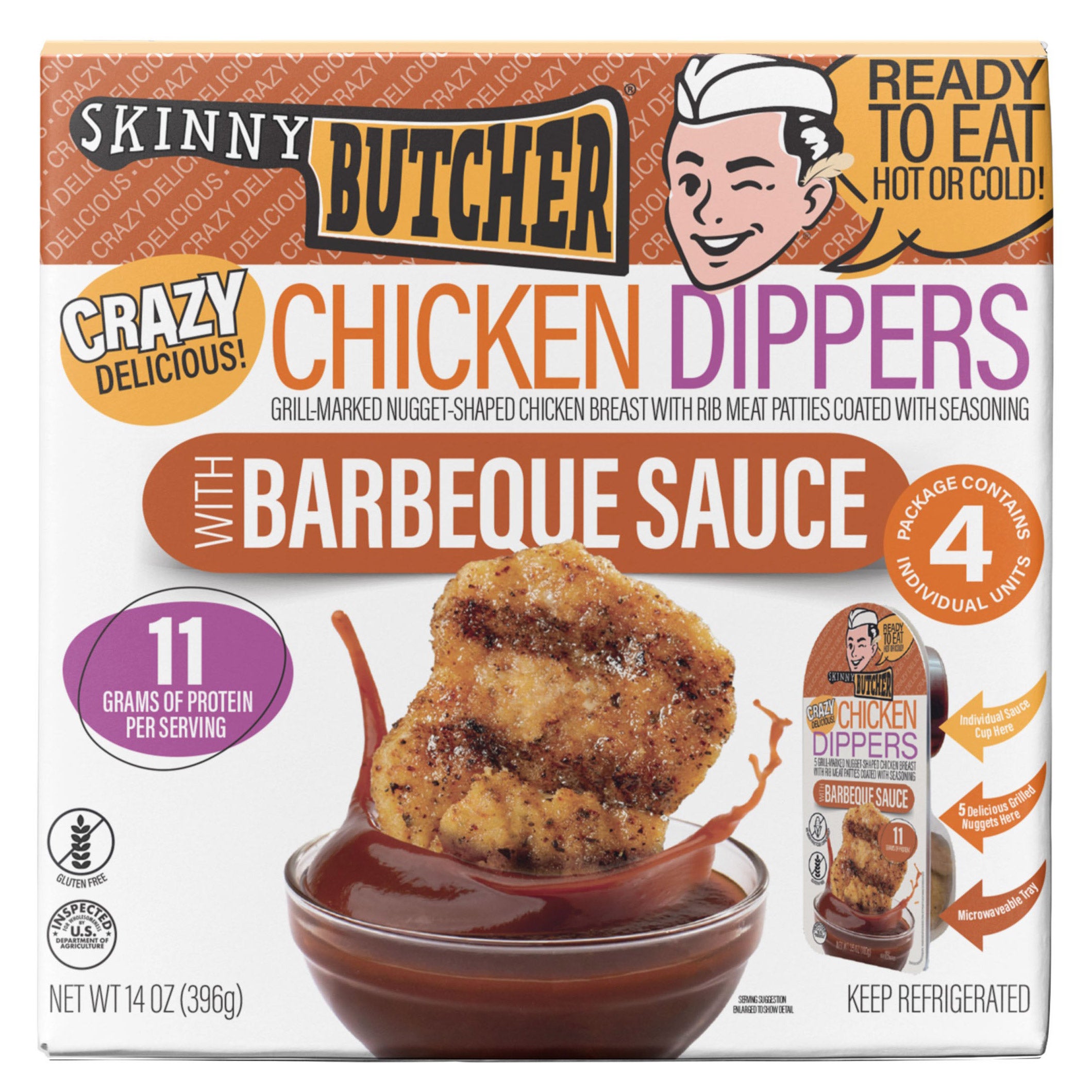 SKINNY BUTCHER CHICKEN DIPPERS WITH BBQ SAUCE 4/3.5OZ