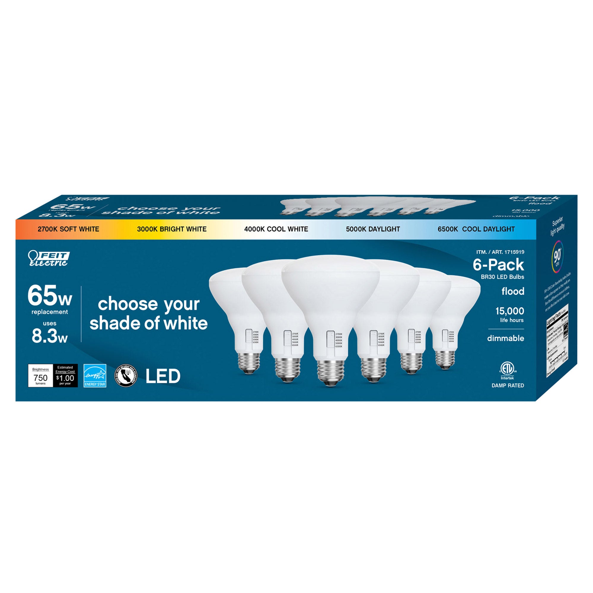 FEIT ELECTRIC LED 65W REPLACEMENT BR30 FLOOD 5-CCT 6PK