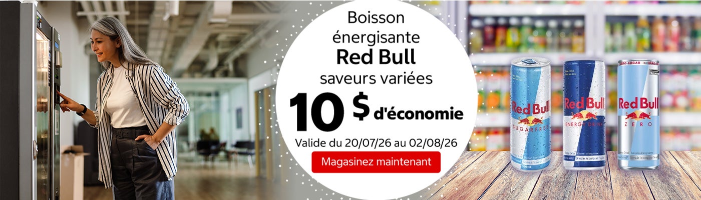 Boisson énergisante Red Bull saveurs variées 10 $ d'économie. Valide du 20/07/26 au 02/08/26. Magasinez maintenant