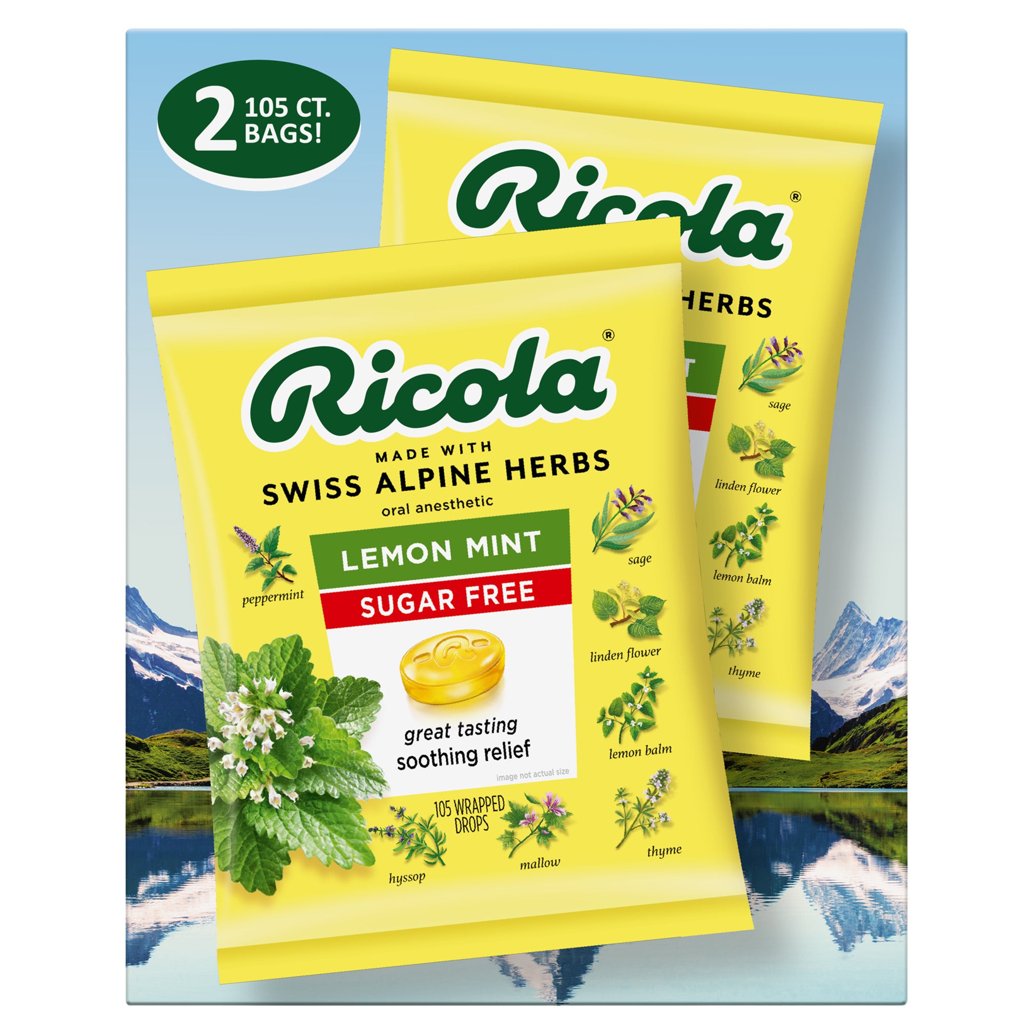 Ricola Sugar Free Lemon Mint Herb Throat Drops, 105 Drops, 2 ct