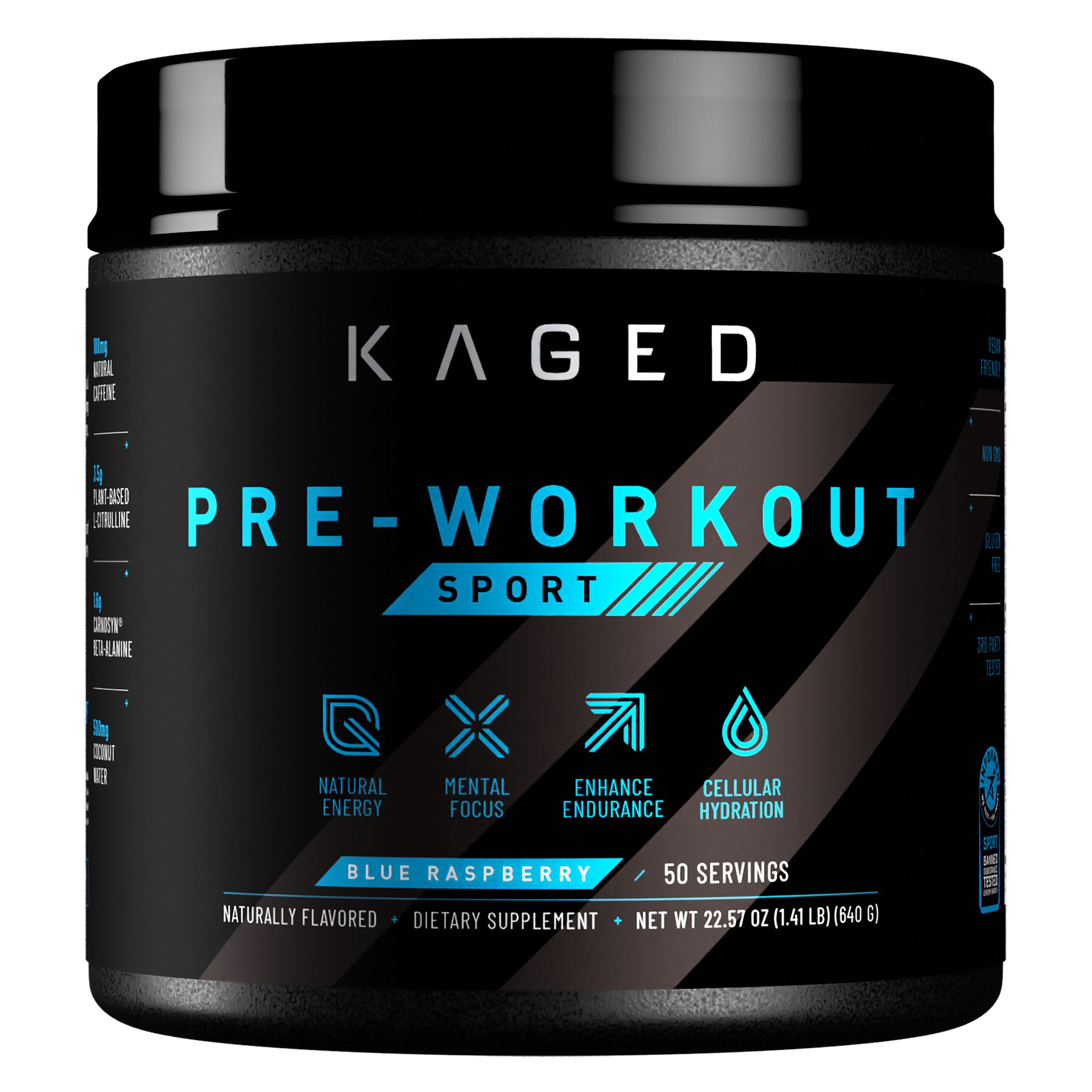 KAGED Pre-Workout Sport, Blue Raspberry, 50 Servings