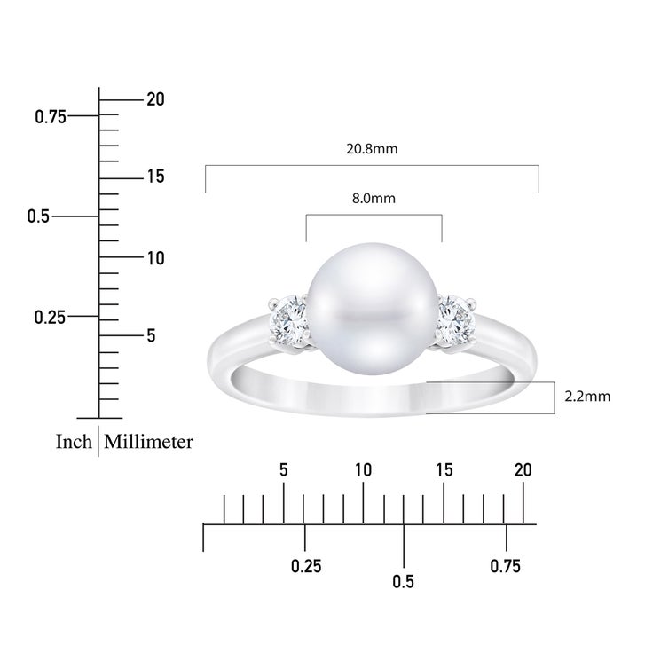 Freshwater Cultured 8-8.5mm Pearl & Diamond 14kt White Gold Ring