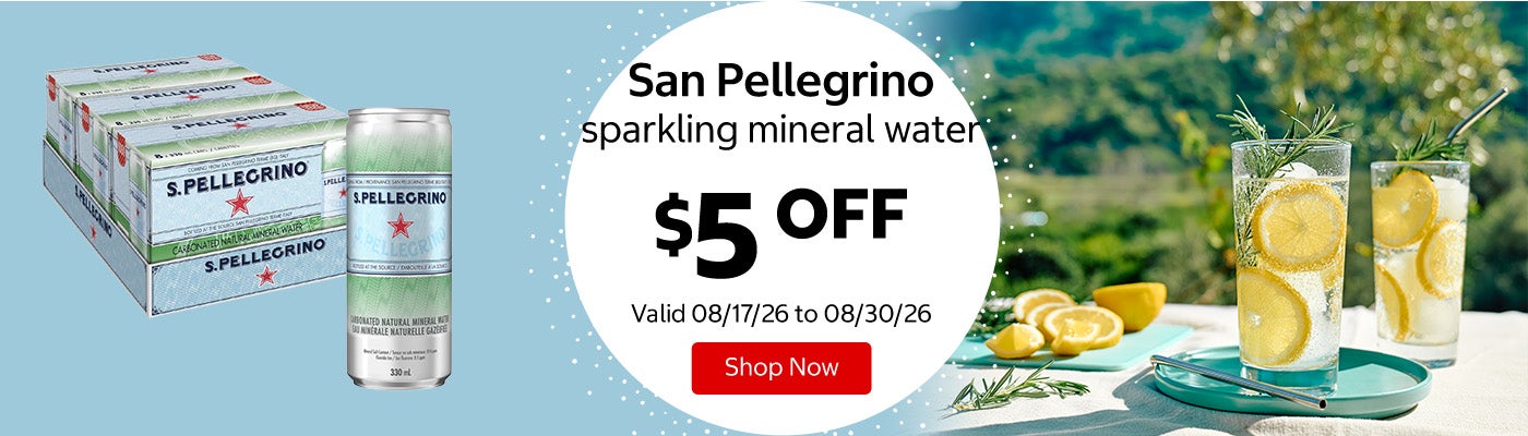 San Pellegrino sparkling mineral water $5 OFF Valid 08/17/26 to 08/30/26 Shop Now 