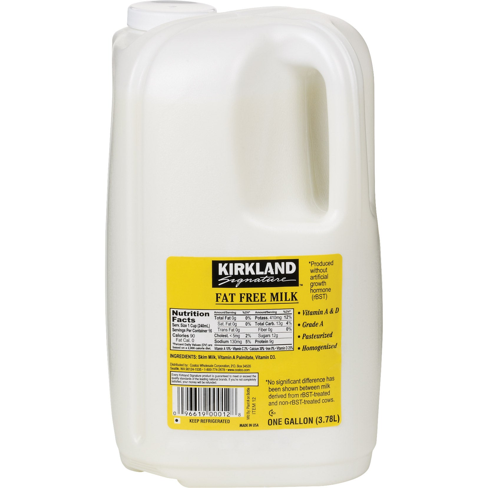 Kirkland Signature Fat Free Milk, 1 gal, 2-count