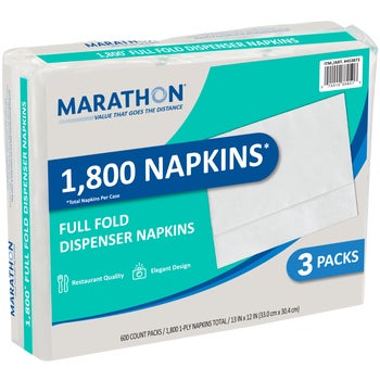 Marathon Full Fold Dispenser Napkins, 1-Ply, White, 1800 ct