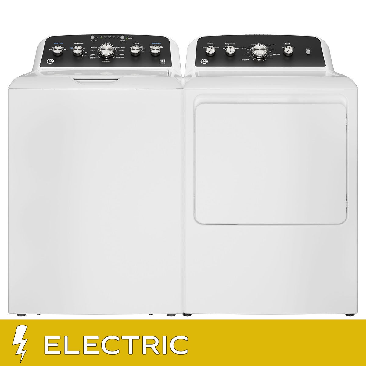 GE 4.5 cu. ft. Washer with Stainless Steel Basket and 7.2 cu. ft. ELECTRIC Dryer Package with 120 ft. Venting