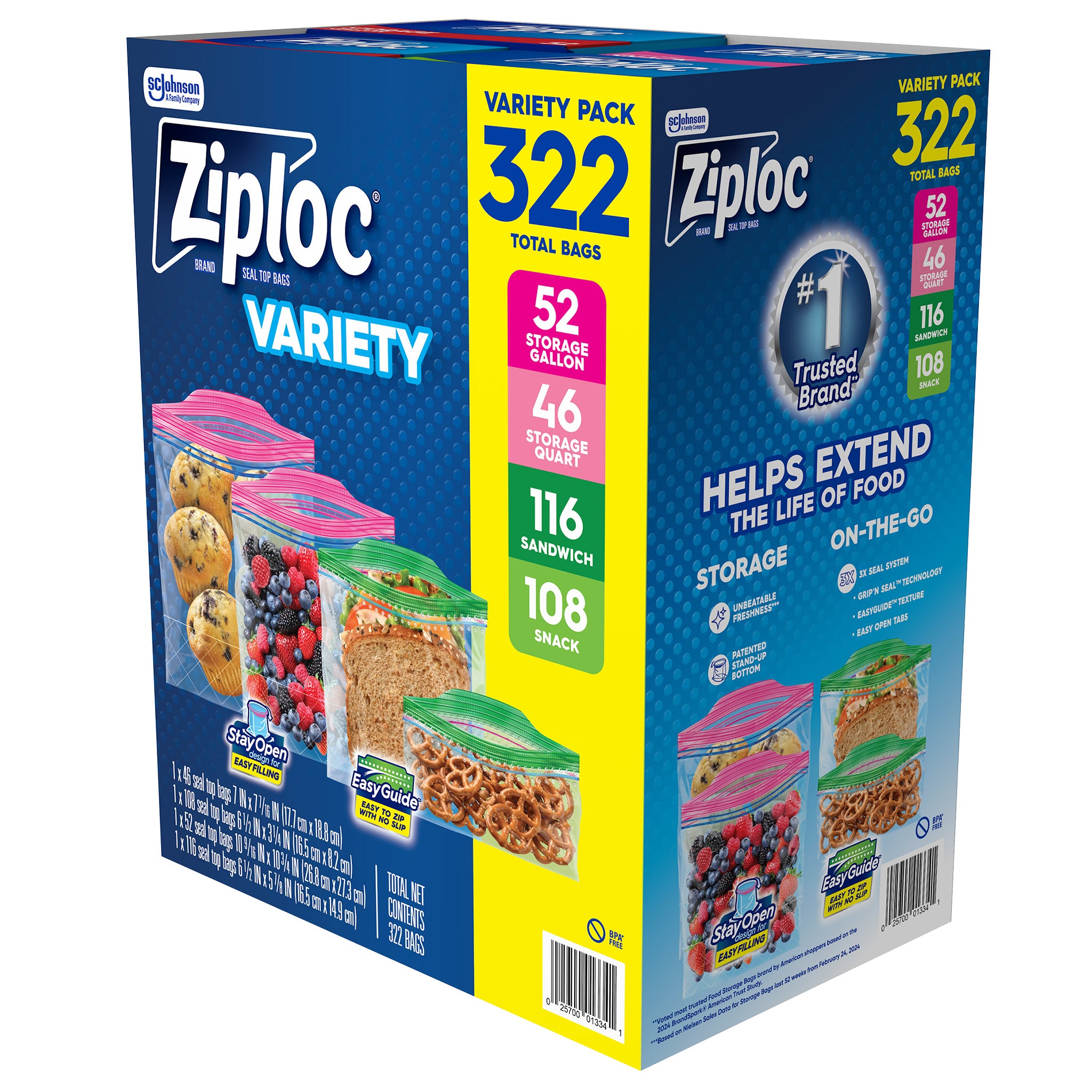 Ziploc Grip 'n Seal Bags, Variety Pack, 322 ct | Costco