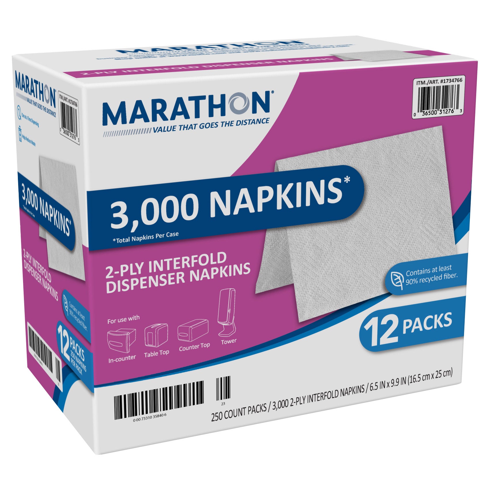 Marathon Interfold Dispenser Napkins, 2-ply, 250-count, 12-packs