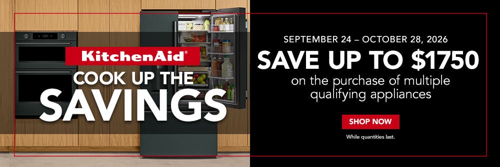 KitchenAid promotional banner: Save up to $1750 on the purchase of multiple qualifying appliances from September 24 to October 28, 2026.