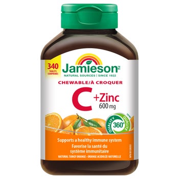 Jamieson Chewable Vitamin C + Zinc, 600 mg, 340 Tablets