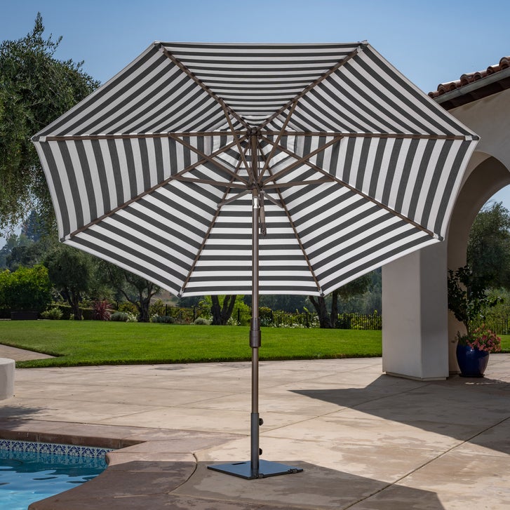 black and beige striped patio umbrella Abba 9FT Lyon Outdoor Patio Outdoor Table Umbrella with Push Button Tilt Crank Market Umbrella 8 Sturdy Ribs UV Protection Waterproof for Garden Deck Backyard Pool, & Built for salt Striped Patio Umbrella - Official