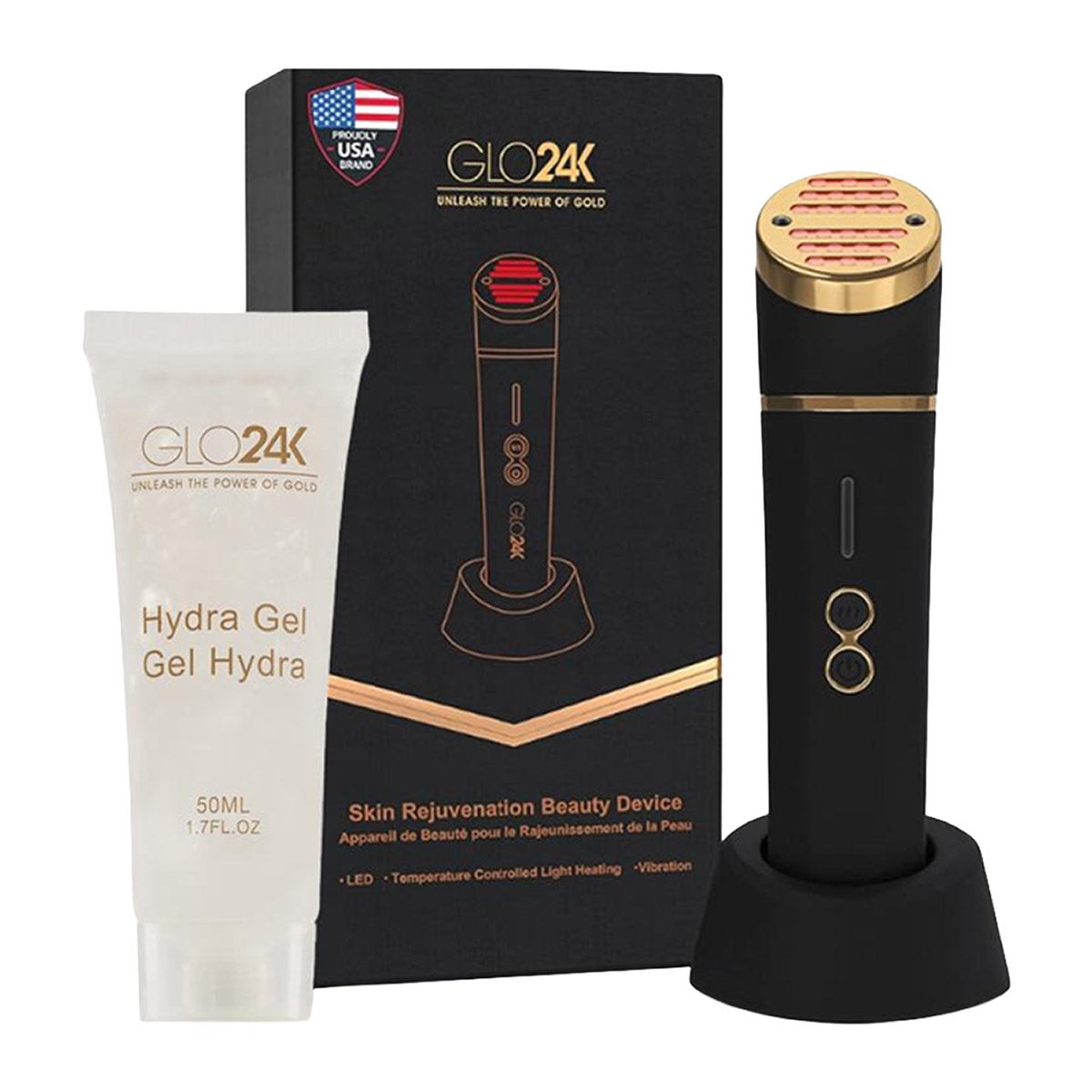 GLO24K Red Light LED Rejuvenation Device with Heat / Vibration + Hydra Gel