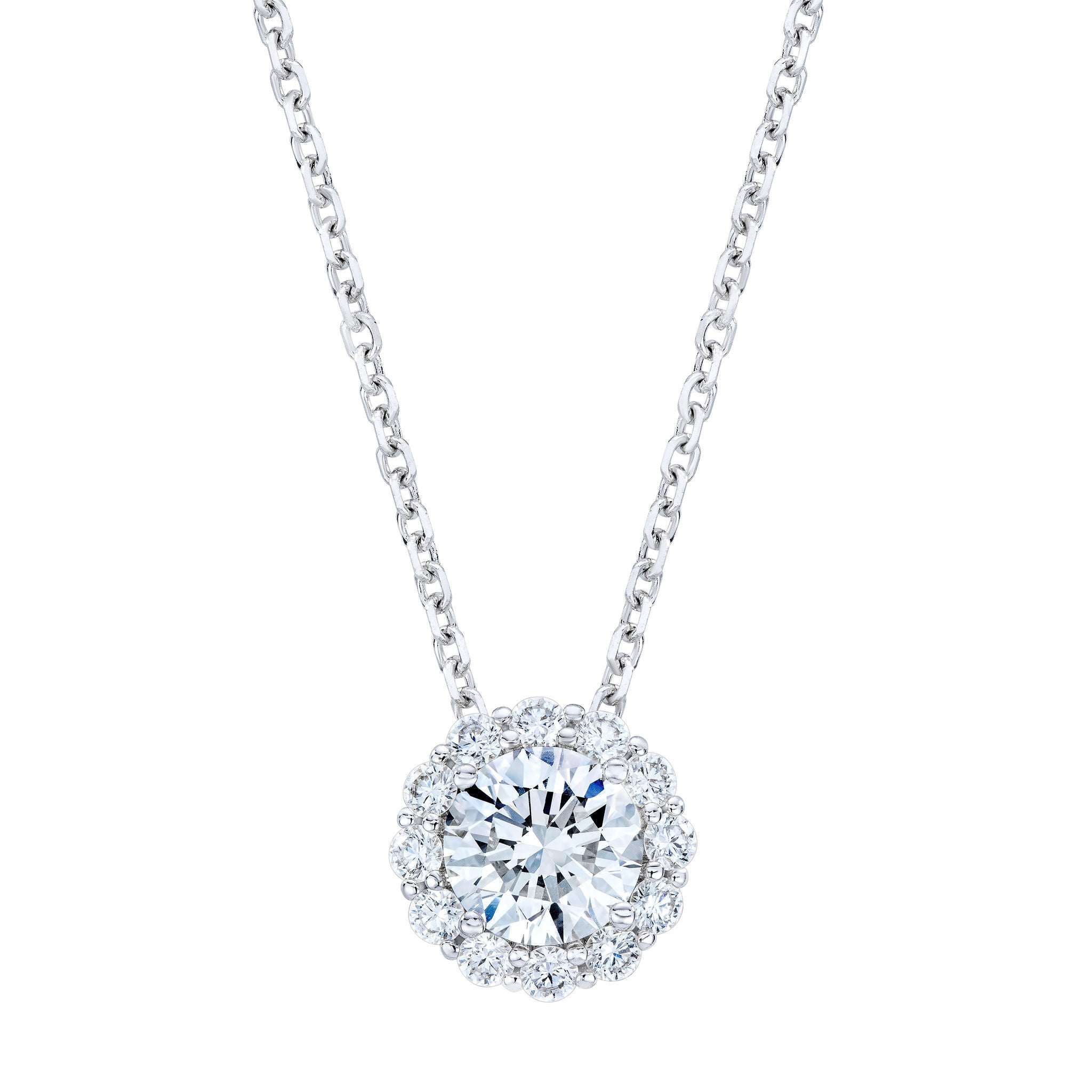 1.30 ctw G Color Diamond 18kt White Gold Halo Pendant
