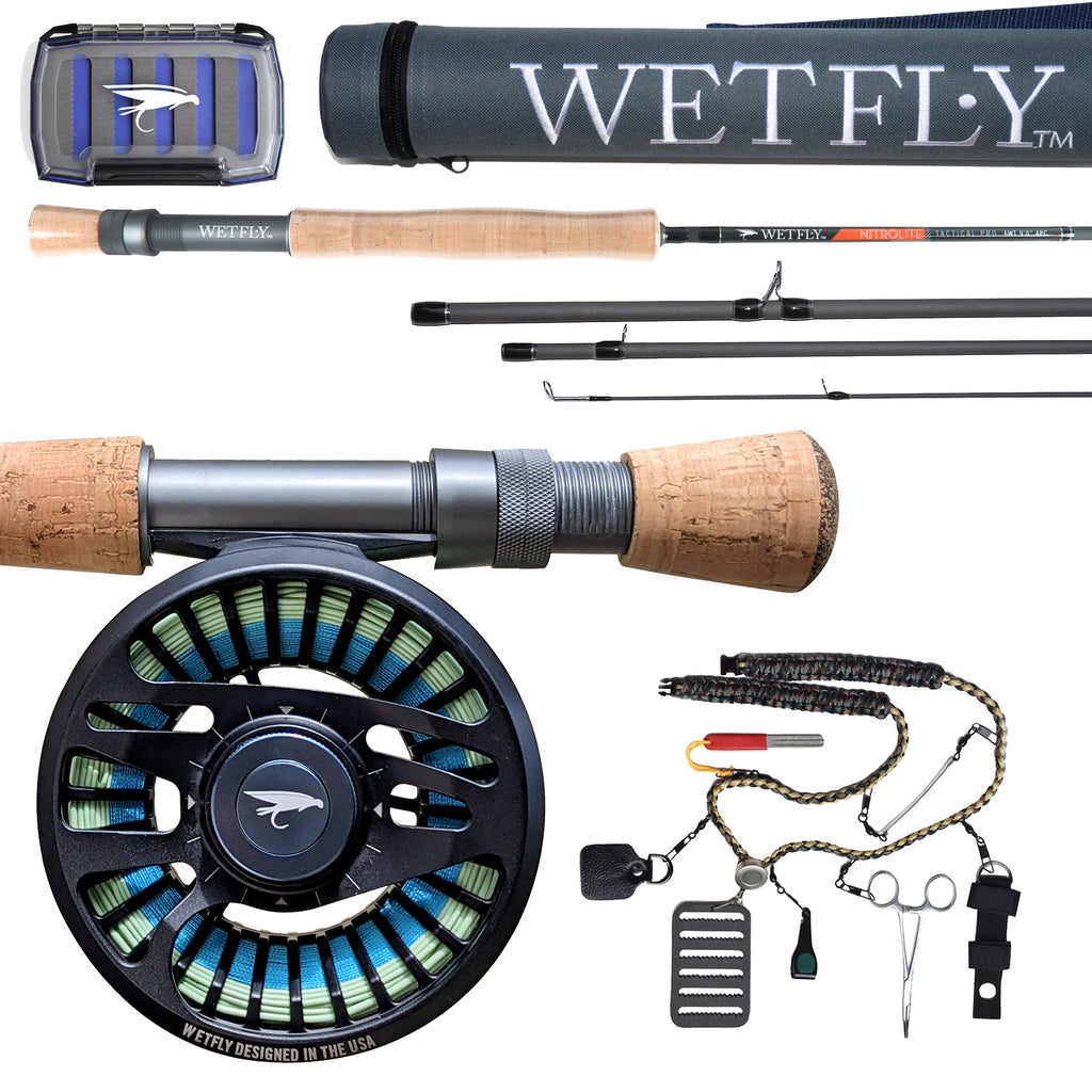 adamsbuilt mmh fly rod and reel combo 4-piece 9 8wt 9ft Stealth Edition (Saltwater) Qualifly Impact P Outlaw Rod Co loaded on reel and felt lined case with attached reel holder Fly Rods | She's Fly