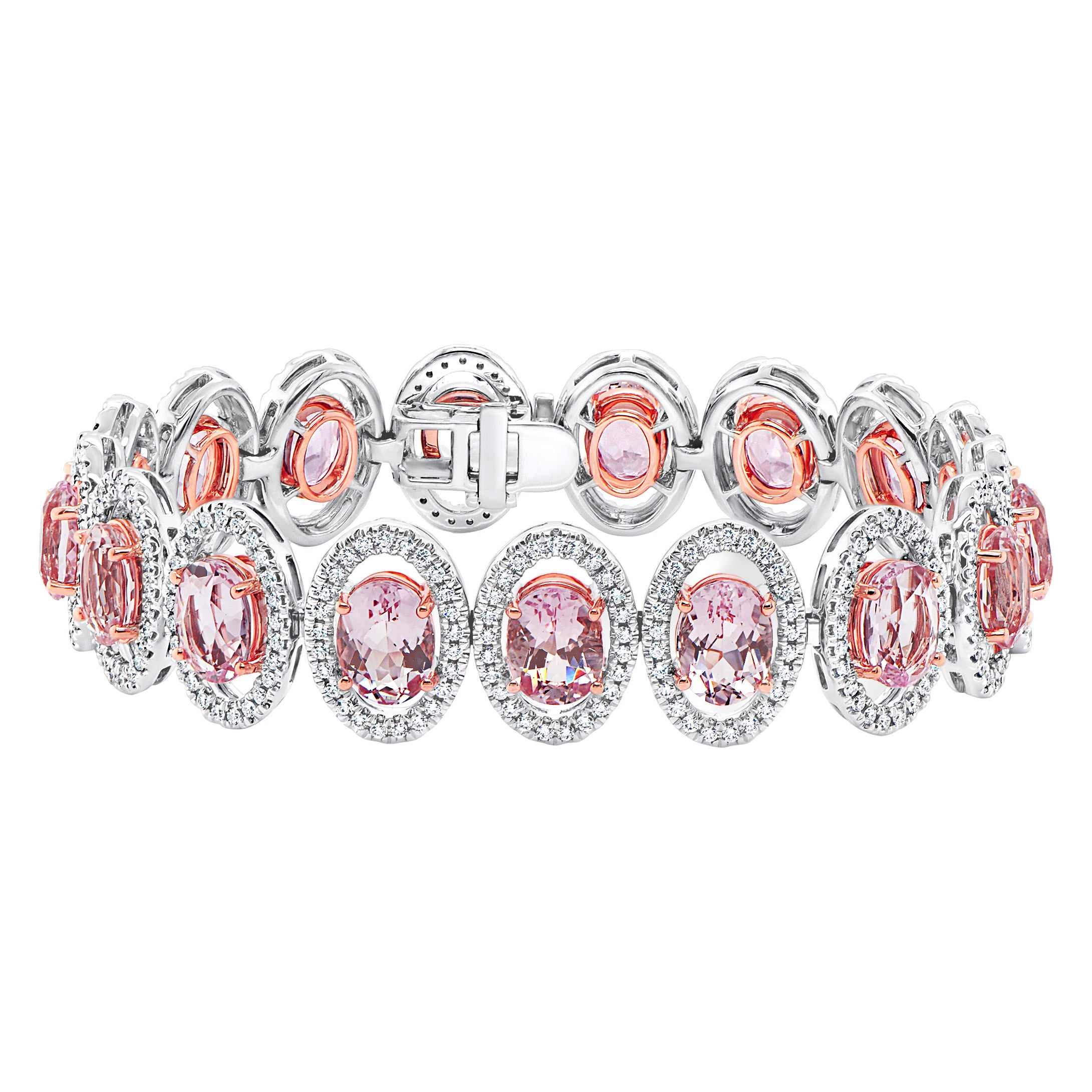 Oval Cut 8 x 6 mm Morganite & Diamond 14kt White Gold Bracelet