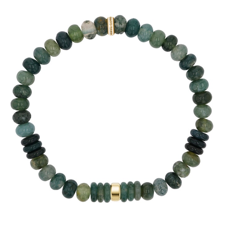 Sheryl Lowe Moss Agate 6mm Beaded Bracelet with 14kt Smooth