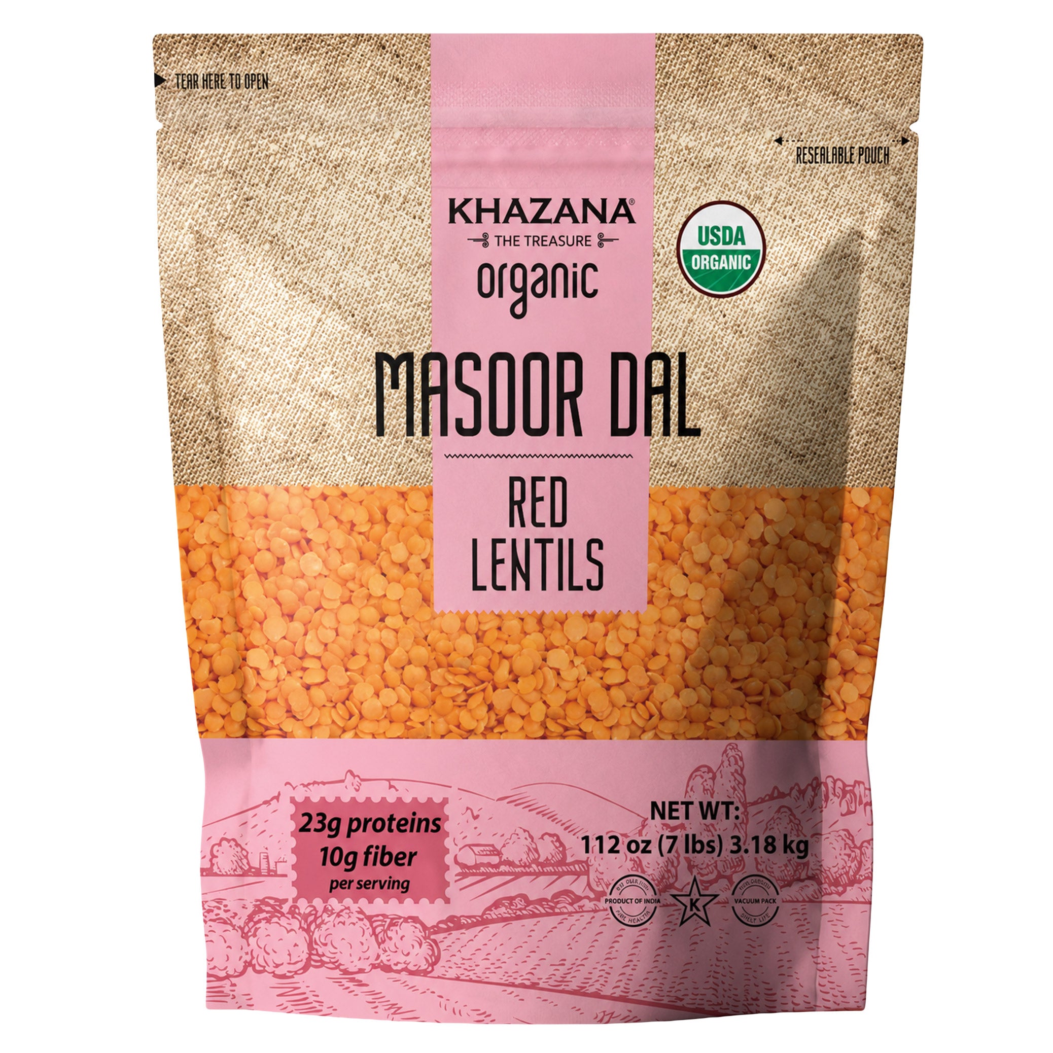 Khazana Organic Masoor Dal Red Lentils, 7 lbs