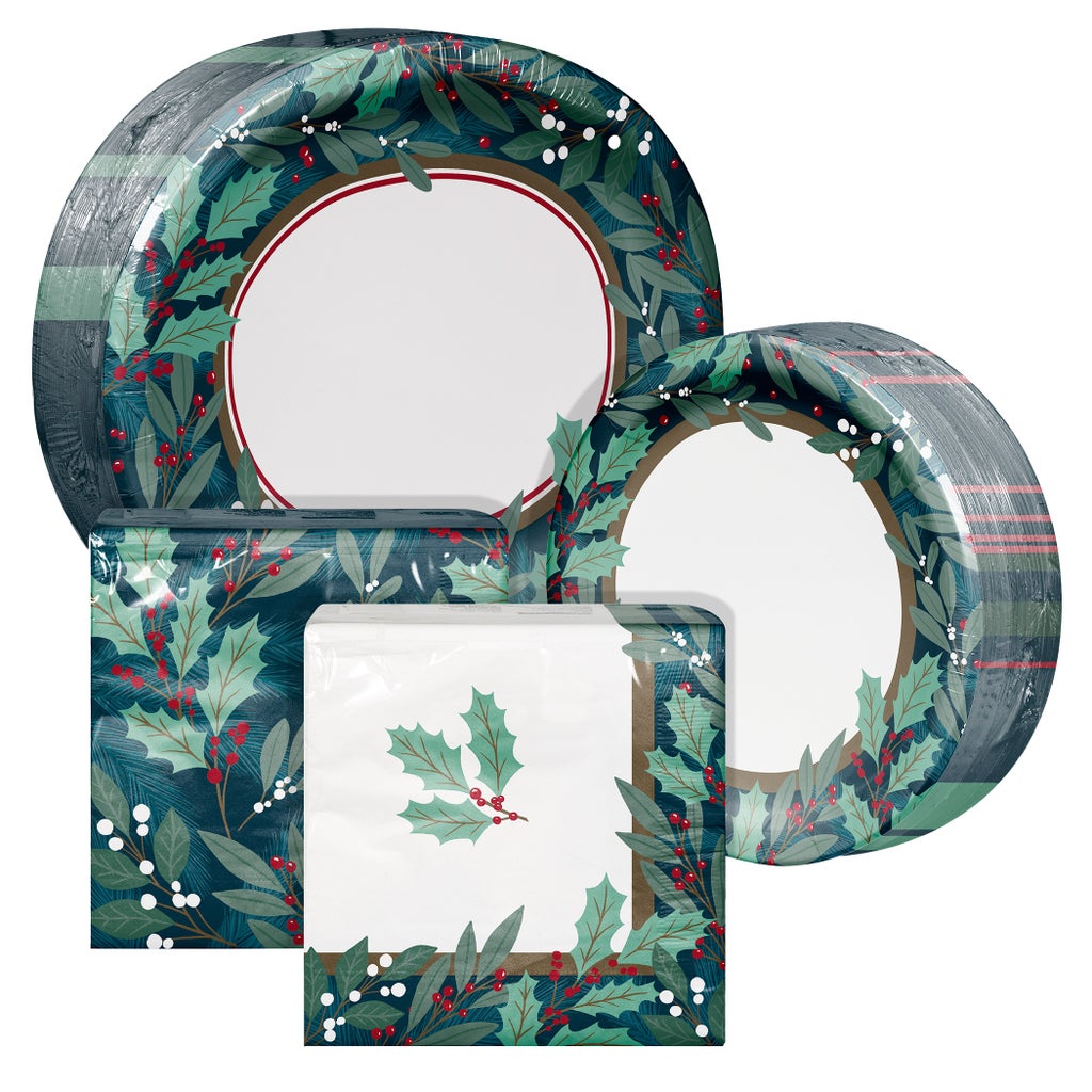 Artstyle Oval Paper Plate & Napkin Bundle, Holiday Greens, 200-count ...
