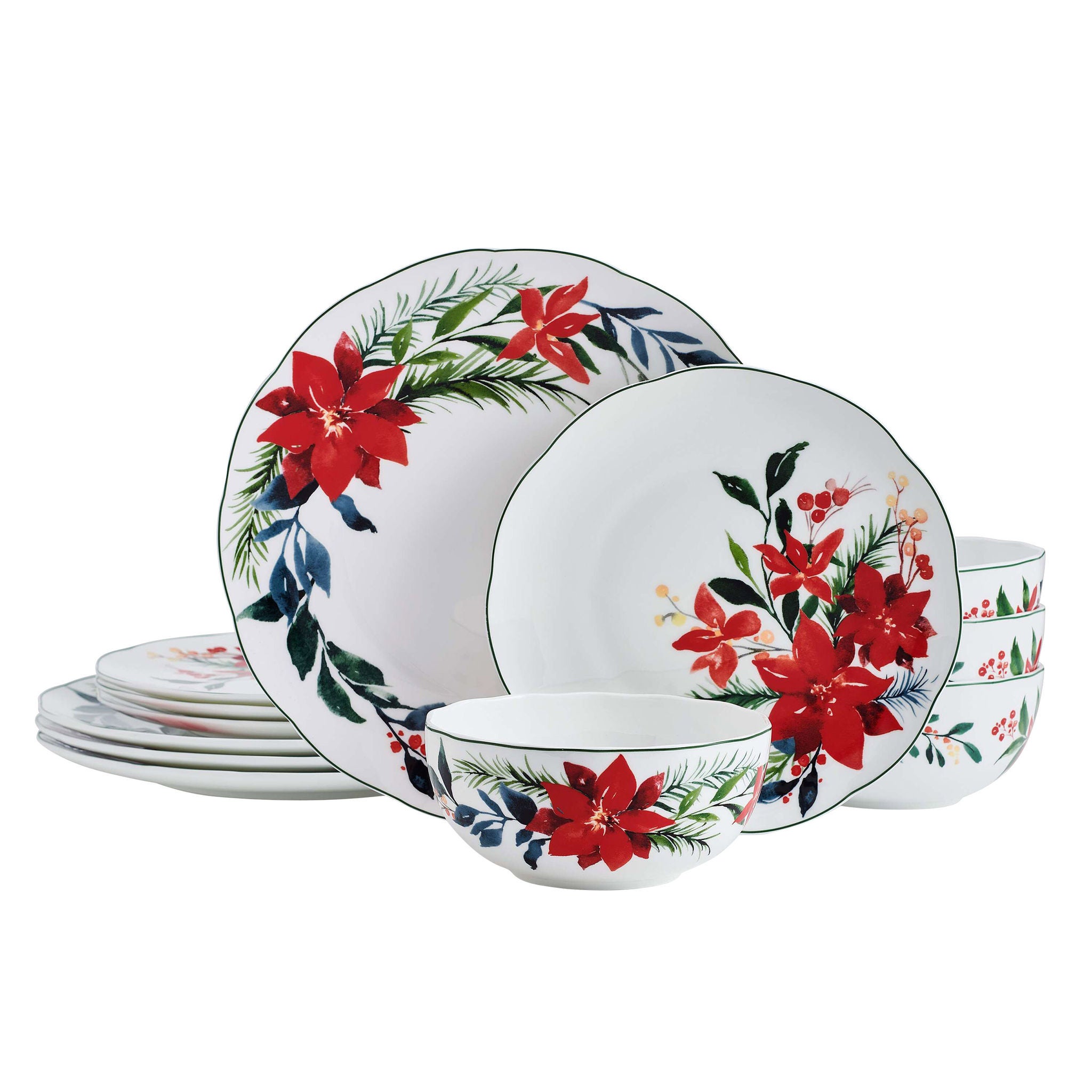 Mikasa Merry Poinsettia 12-piece Bone China Dinnerware Set | Costco