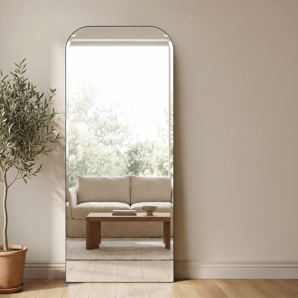 Floor Mirror with Beveled Metal Frame, Matte Black | Costco