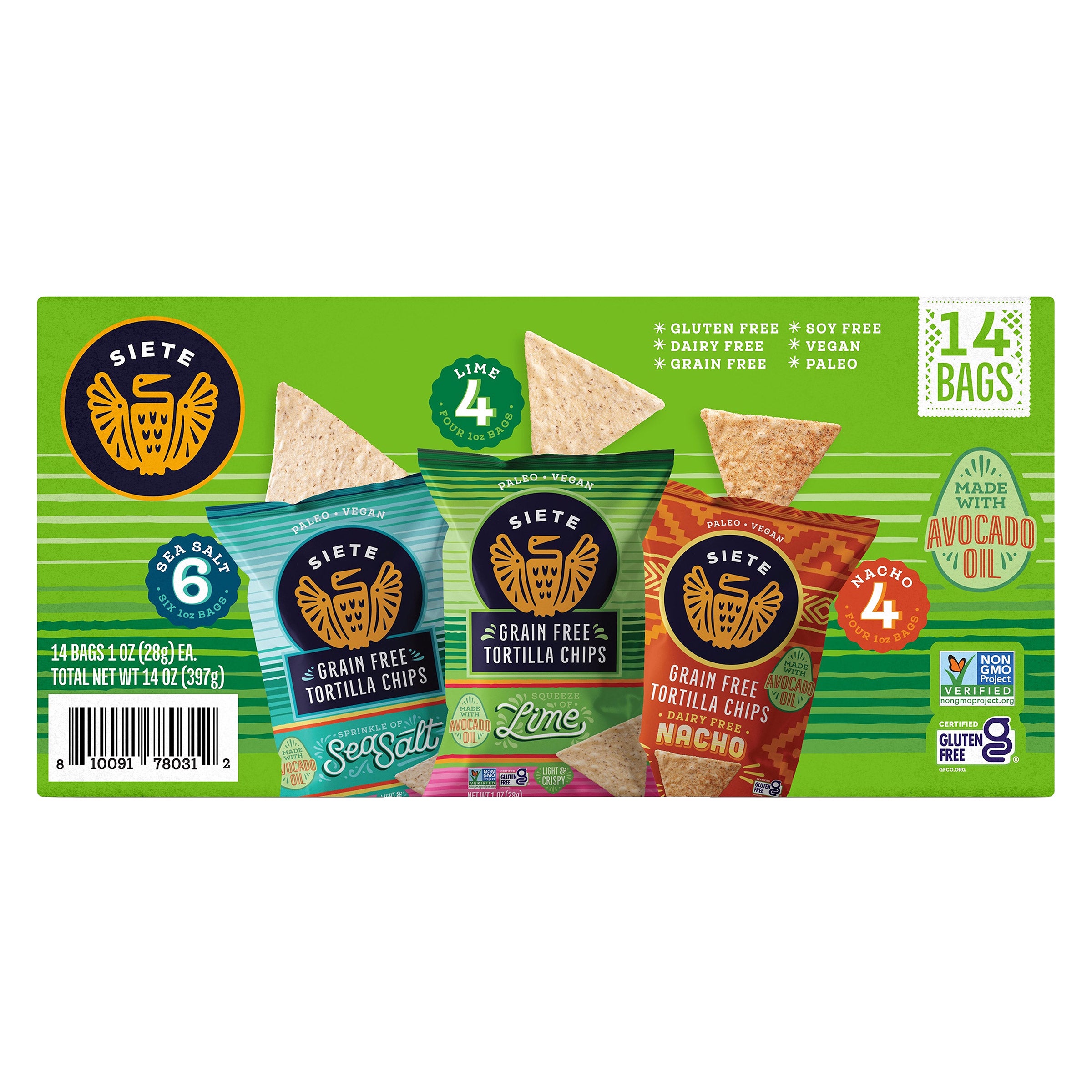 Siete Grain Free Tortilla Chips, Variety Pack, 1 oz, 14-count | Costco