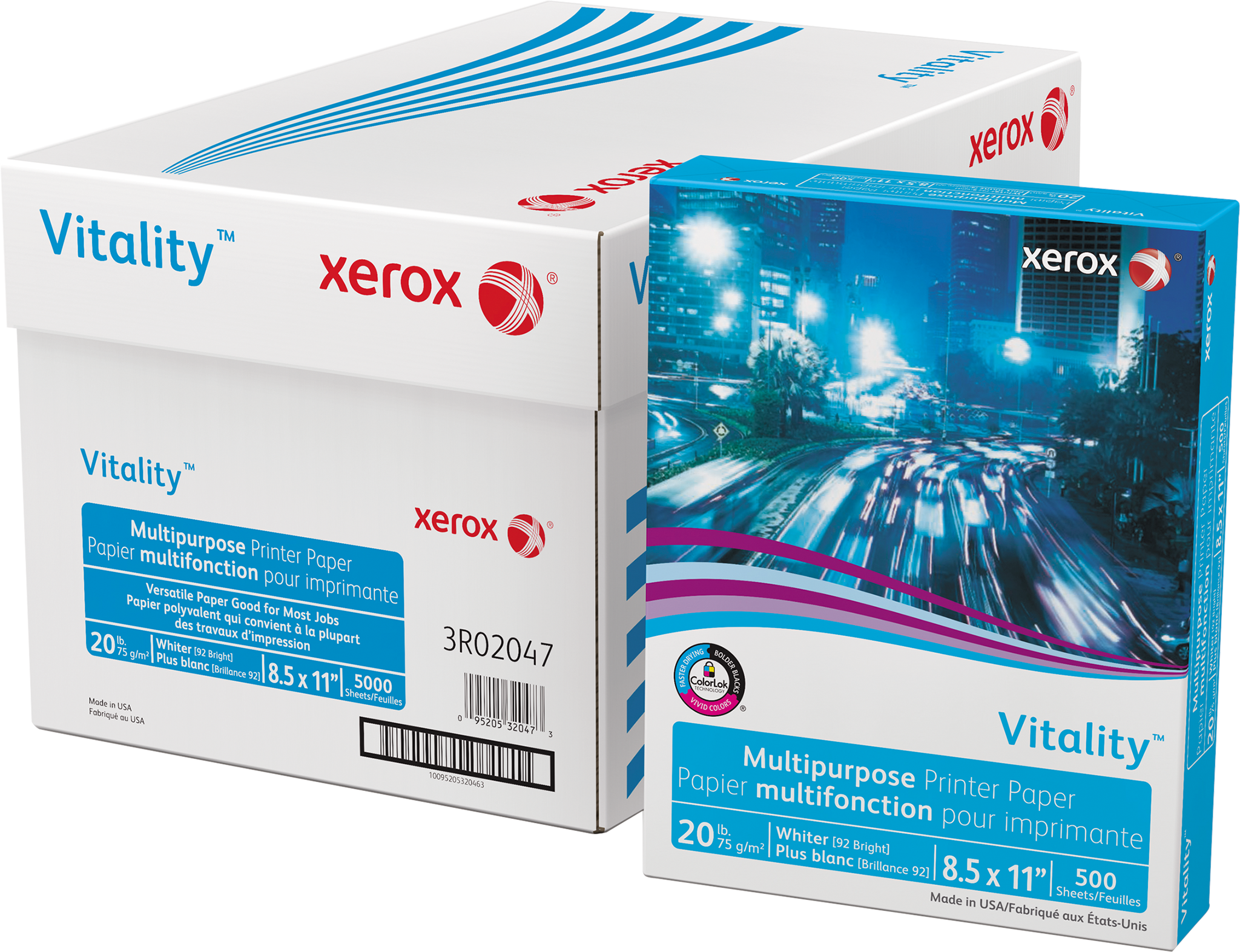 Xerox Vitality Multipurpose Printer Paper, 92 Bright, 20 lb, White